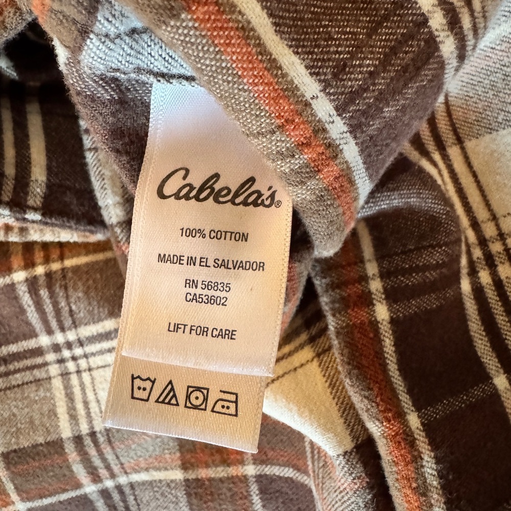 Cabela’s Plaid Flannel Button Down Shirt Brown Cream Cotton Long Sleeve Medium - Picture 7 of 7